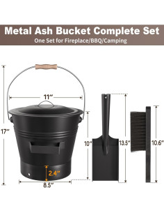 Cubo de Ceniza de Metal AMAGABELI 9.84L con Tapa y Herramientas 2