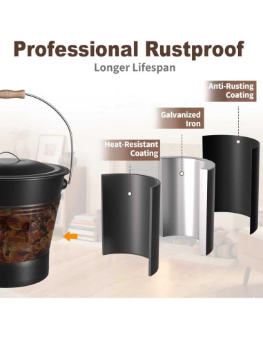 Cubo de Ceniza de Metal AMAGABELI 9.84L con Tapa y Herramientas