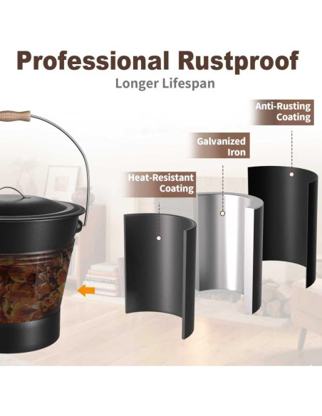 Cubo de Ceniza de Metal AMAGABELI 9.84L con Tapa y Herramientas