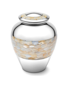 Urna de cremación grande SIMCS de madreperla plateada 22.86 cm