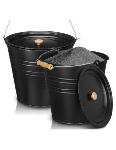 Paquete de 2 Cubos de Ceniza con Tapa LOYIM 12.1L Metal Negro
