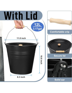 Paquete de 2 Cubos de Ceniza con Tapa LOYIM 12.1L Metal Negro 2