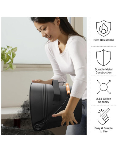 Cubo de Ceniza con Tapa Pure Garden - 7.99 Litros, Negro