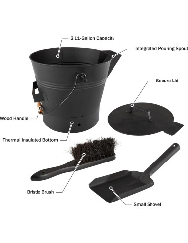 Cubo de Ceniza con Tapa Pure Garden - 7.99 Litros, Negro