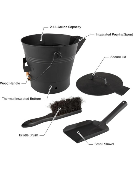 Cubo de Ceniza con Tapa Pure Garden - 7.99 Litros, Negro