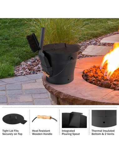 Cubo de Ceniza con Tapa Pure Garden - 7.99 Litros, Negro