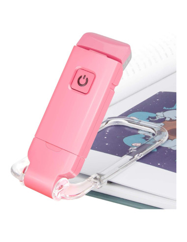 Luz de Lectura LED Clip BIGLIGHT Rosa, Recargable USB, 2 Brillos