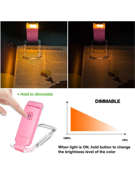 Luz de Lectura LED Clip BIGLIGHT Rosa, Recargable USB, 2 Brillos
