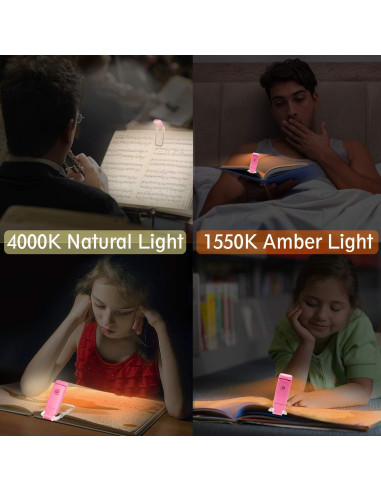 Luz de Lectura LED Clip BIGLIGHT Rosa, Recargable USB, 2 Brillos