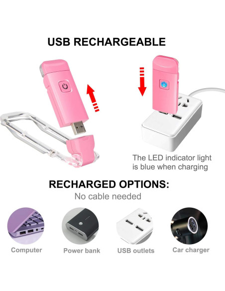 Luz de Lectura LED Clip BIGLIGHT Rosa, Recargable USB, 2 Brillos