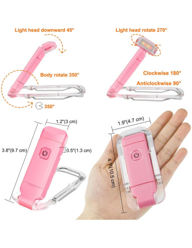 Luz de Lectura LED Clip BIGLIGHT Rosa, Recargable USB, 2 Brillos