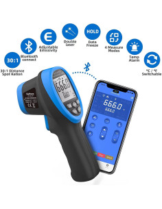 Termómetro Infrarrojo Digital Kethvoz 1500APP -50C a 1500C 2