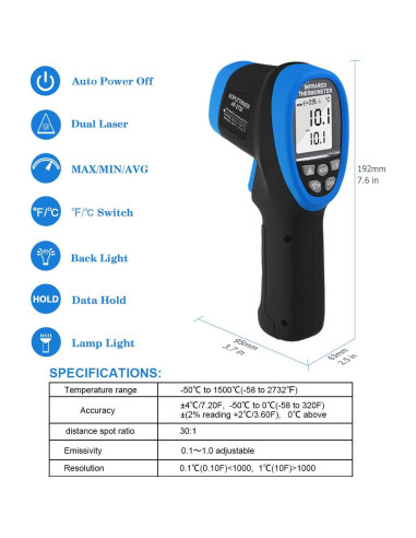 Termómetro Infrarrojo AOPUTTRIVER AP-2732 -50C a 1500C
