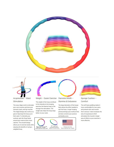 Aro Hula Ponderado Aro Deportivo 1.5 kg 104 cm Colores Arcoíris