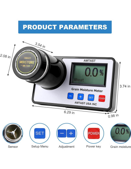 Medidor de Humedad de Granos AMTAST AMT155 Portátil 22 Granos