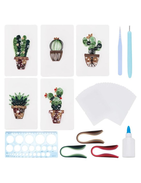 Kit de Quilling de Papel WEBEEDY 20 Tarjetas Cactus DIY