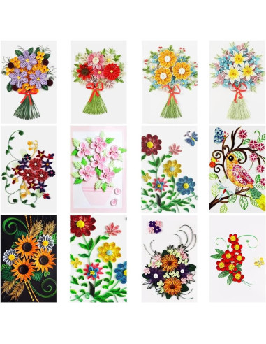 Kit de Quilling de Papel AHANDMAKER 12 Pcs Floral 36 Colores