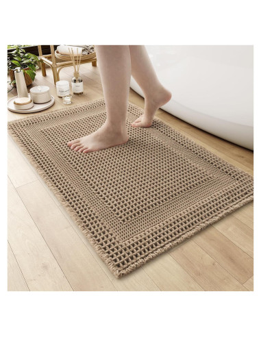 Alfombra de Baño Antideslizante AMOAMI 43x61cm Beige Waffle