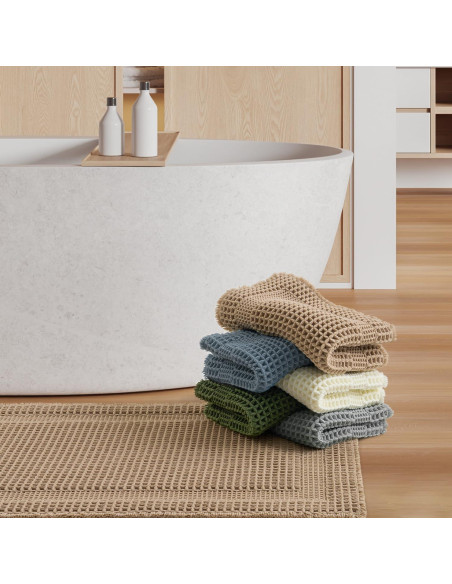 Alfombra de Baño Antideslizante AMOAMI 43x61cm Beige Waffle