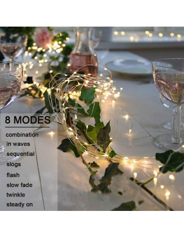 Luces de Cuerda Solares VOOKRY 200 LEDs Blanco Cálido 10 Cuerdas