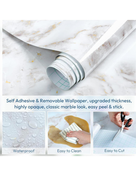 Papel Contacto de Mármol Brillante rabbitgoo 44.5x200 cm Autoadhesivo