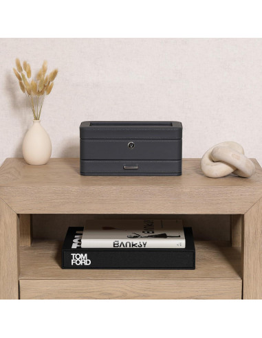 Caja de Reloj de Cuero Rothwell con 4 Compartimentos y Cajón Valet
