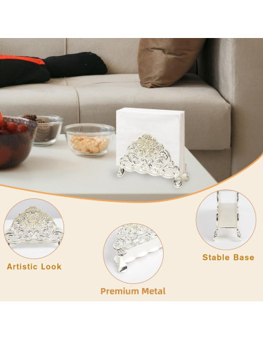 Soporte de Servilletas de Metal Vintage Nerien - Flor de Vid Plateada
