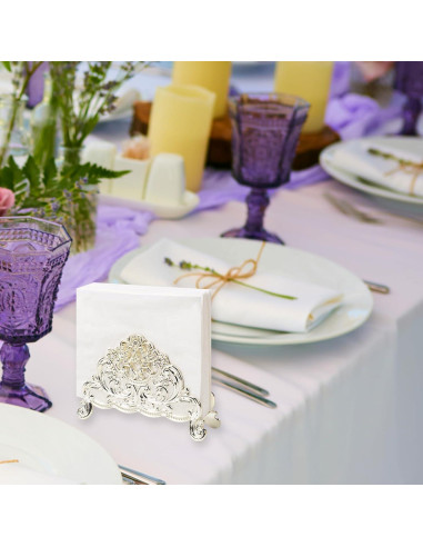 Soporte de Servilletas de Metal Vintage Nerien - Flor de Vid Plateada