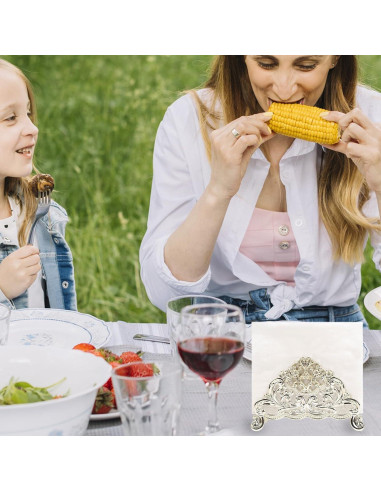 Soporte de Servilletas de Metal Vintage Nerien - Flor de Vid Plateada