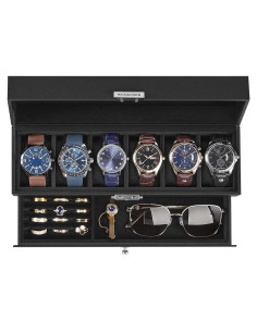 Caja de Reloj SONGMICS 6 Compartimentos con Tapa de Vidrio
