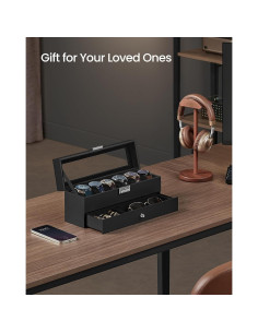Caja de Reloj SONGMICS 6 Compartimentos con Tapa de Vidrio 2