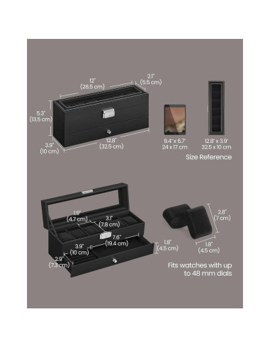 Caja de Reloj SONGMICS 6 Compartimentos con Tapa de Vidrio