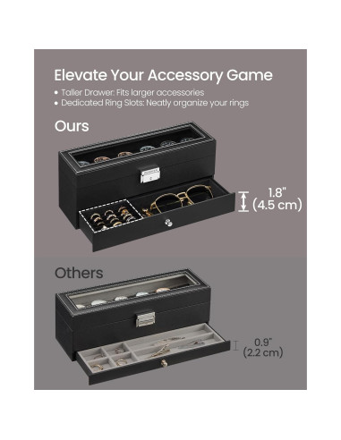 Caja de Reloj SONGMICS 6 Compartimentos con Tapa de Vidrio
