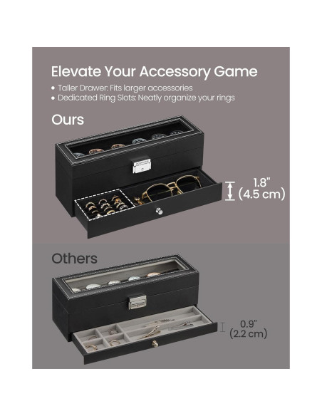 Caja de Reloj SONGMICS 6 Compartimentos con Tapa de Vidrio