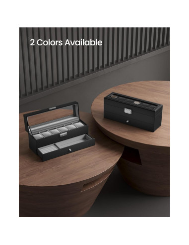 Caja de Reloj SONGMICS 6 Compartimentos con Tapa de Vidrio