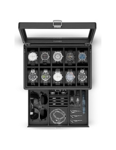 Caja de Reloj Vlando 10 Compartimentos con Cerradura Negra