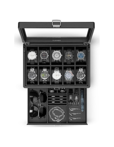 Caja de Reloj Vlando 10 Compartimentos con Cerradura Negra