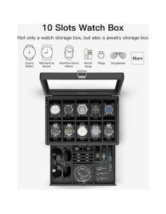 Caja de Reloj Vlando 10 Compartimentos con Cerradura Negra 2