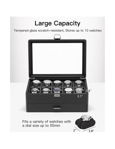 Caja de Reloj Vlando 10 Compartimentos con Cerradura Negra