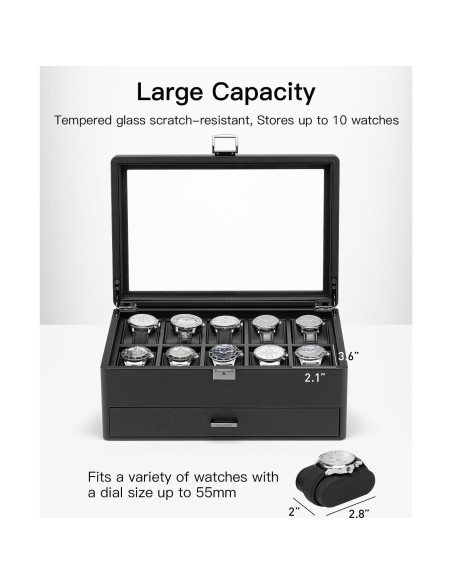 Caja de Reloj Vlando 10 Compartimentos con Cerradura Negra