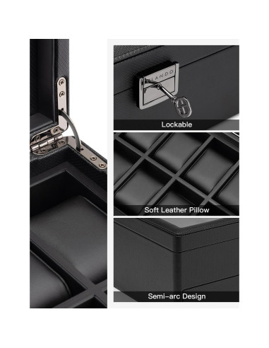 Caja de Reloj Vlando 10 Compartimentos con Cerradura Negra