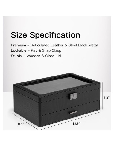 Caja de Reloj Vlando 10 Compartimentos con Cerradura Negra