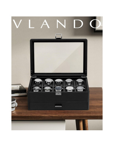 Caja de Reloj Vlando 10 Compartimentos con Cerradura Negra