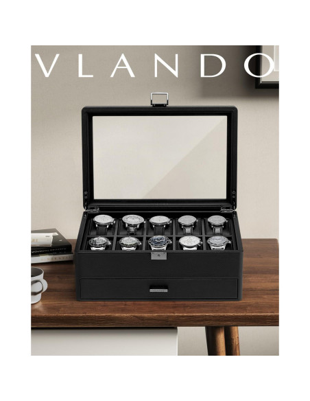Caja de Reloj Vlando 10 Compartimentos con Cerradura Negra