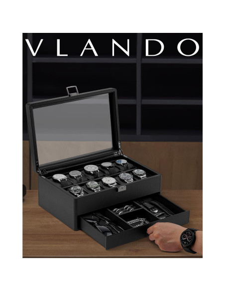 Caja de Reloj Vlando 10 Compartimentos con Cerradura Negra