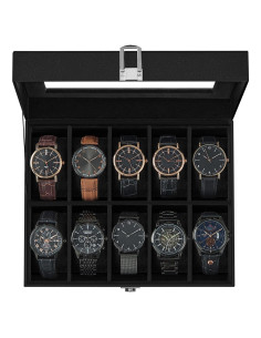 Caja de Reloj SONGMICS 10 Compartimentos con Tapa de Vidrio