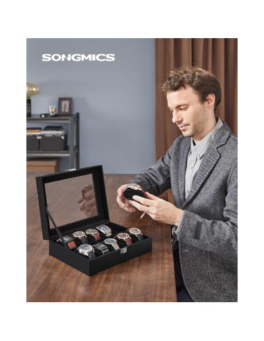 Caja de Reloj SONGMICS 10 Compartimentos con Tapa de Vidrio