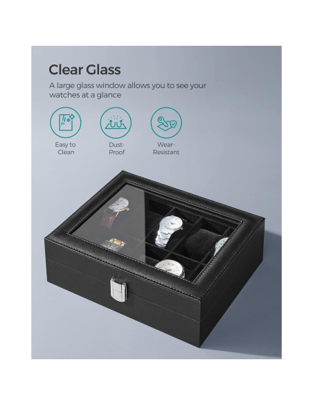 Caja de Reloj SONGMICS 10 Compartimentos con Tapa de Vidrio