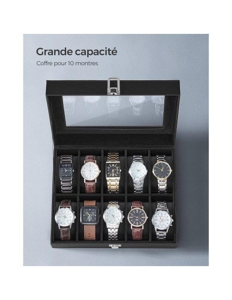 Caja de Reloj SONGMICS 10 Compartimentos con Tapa de Vidrio
