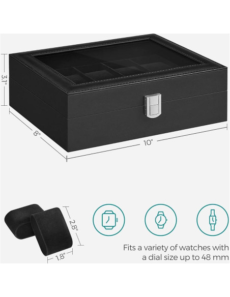 Caja de Reloj SONGMICS 10 Compartimentos con Tapa de Vidrio